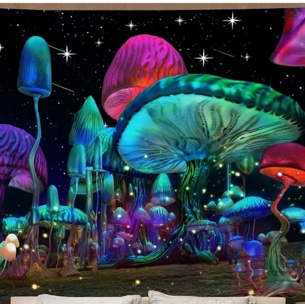 Trippy Mushroom Wall Hanging Tapestry approx 6 x 7.5 ft  Psychedelic dorm art